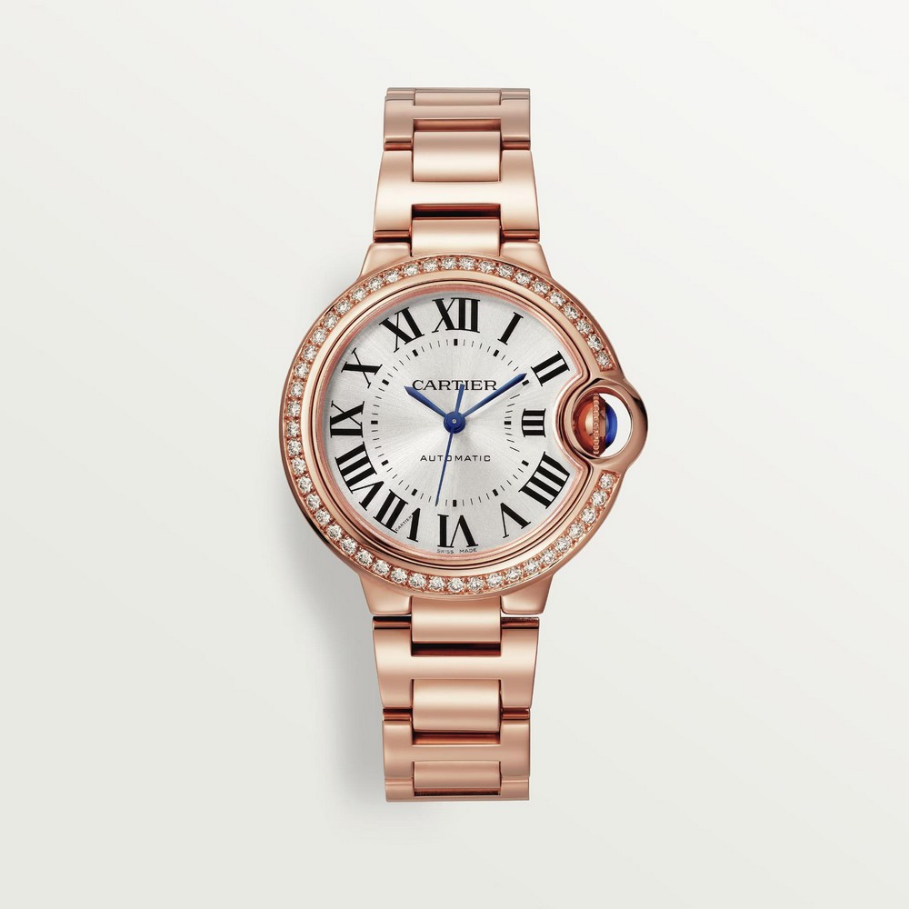 Đồng Hồ Cartier Ballon Bleu De Cartier Watch 33mm Nữ Vàng Hồng Xám